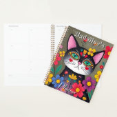 Schattigee volkskunst Zwarte kat en bloemen gepers Planner (Display)