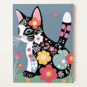 Schattigee volkskunst Zwarte kat en bloemen gepers Planner (Achterkant)