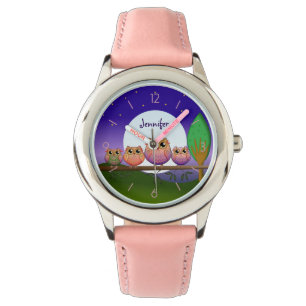 Schattigee Volle Maan uilen & aangepaste Naam horl Horloge