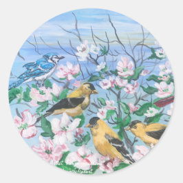 Schattigee voorjaarsvogels ronde sticker