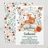Schattigee vos bos bloemen baby shower Uitnodiging (Voorkant / Achterkant)