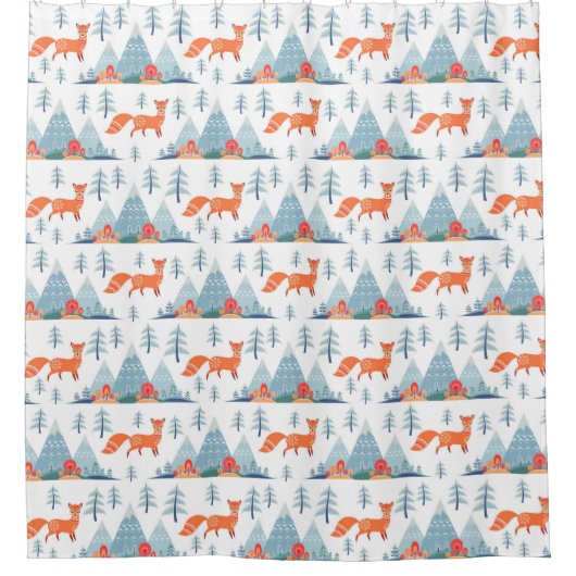 Schattigee vos en bergen patroonillustratie douchegordijn (Voorkant)