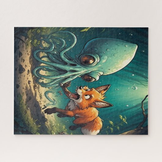 Schattigee vos en inktvis legpuzzel (Horizontaal)