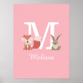 Schattigee vos- en konijnenbosdieren monogram roze poster (Voorkant)