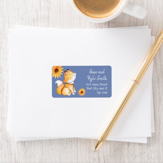 Schattigee vos en zonnebloemen Aangepaste Adreseti Etiket (Insitu)