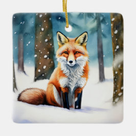 Schattigee vos in besneeuwd bos keramisch ornament