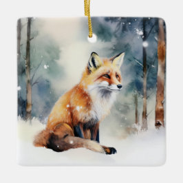 Schattigee vos in besneeuwd bos keramisch ornament