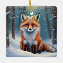 Schattigee vos in besneeuwd bos keramisch ornament