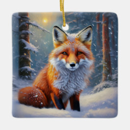 Schattigee vos in besneeuwd bos keramisch ornament