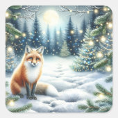 Schattigee vos in een betoverd bos vierkante sticker (Voorkant)