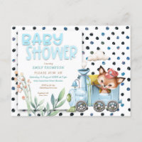 Schattigee vos in trein polka dots blauw Baby show