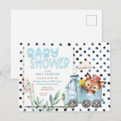 Schattigee vos in trein polka dots blauw Baby show Uitnodiging Briefkaart (Voorkant / Achterkant)