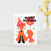 Schattigee vos met ballon cupcake ster Happy Birth Kaart (Gele Bloem)