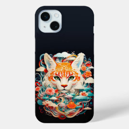 Schattigee vos met bloemenknipsel iPhone 15 mini hoesje