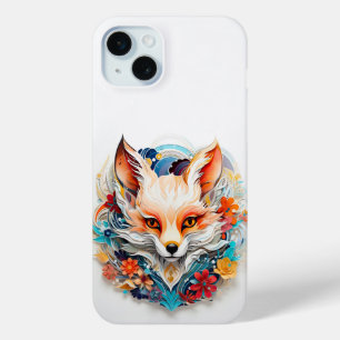 Schattigee vos met bloemenknipsel iPhone 15 mini hoesje