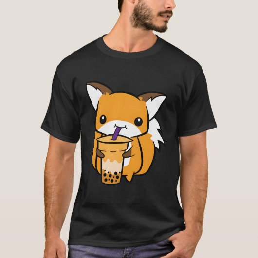 Schattigee vos met bubbelthee t-shirt (Voorkant)