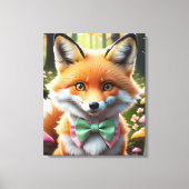 Schattigee vos met een groene en roze strik canvas afdruk (Voorkant)