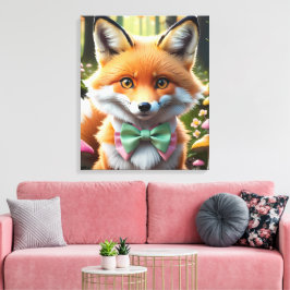 Schattigee vos met een groene en roze strik canvas afdruk