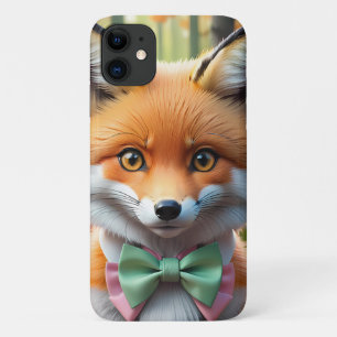 Schattigee vos met een groene en roze strik Case-Mate iPhone case
