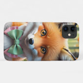 Schattigee vos met een groene en roze strik Case-Mate iPhone case (Achterkant (horizontaal))