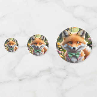 Schattigee vos met een groene en roze strik confetti