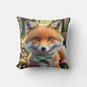 Schattigee vos met een groene en roze strik kussen (Voorkant)