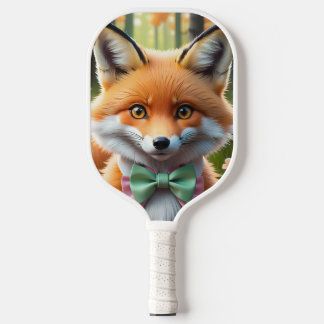 Schattigee vos met een groene en roze strik pickleball paddle