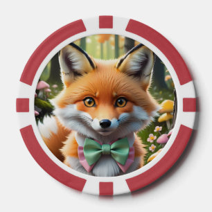 Schattigee vos met een groene en roze strik poker chips