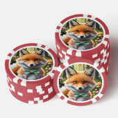 Schattigee vos met een groene en roze strik poker chips (Opstapeling)
