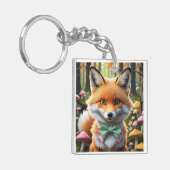 Schattigee vos met een groene en roze strik sleutelhanger (Voorkant Links)