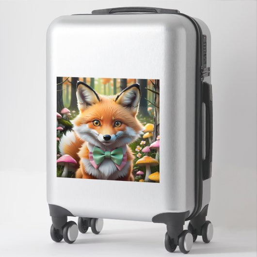 Schattigee vos met een groene en roze strik sticker (Koffer)