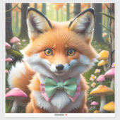 Schattigee vos met een groene en roze strik sticker (Vel)