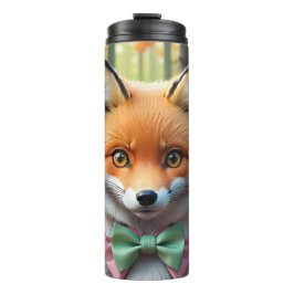 Schattigee vos met een groene en roze strik thermosbeker