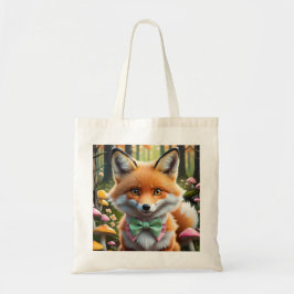 Schattigee vos met een groene en roze strik tote bag
