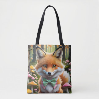 Schattigee vos met een groene en roze strik tote bag