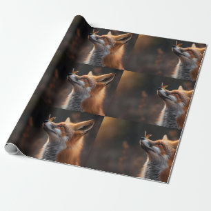 Schattigee vos met een vlinder op zijn neus cadeaupapier