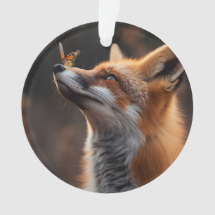 Schattigee vos met een vlinder op zijn neus ornament