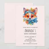 Schattigee vos met Floral Crown Verjaardag Kaart (Voorkant / Achterkant)