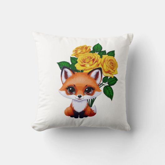 Schattigee vos met gele rozen kussen (Voorkant)