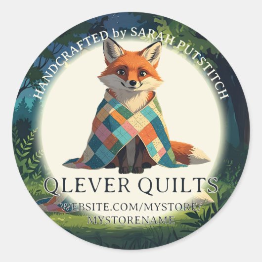 Schattigee vos met quilt quilter naaister ronde sticker (Voorkant)