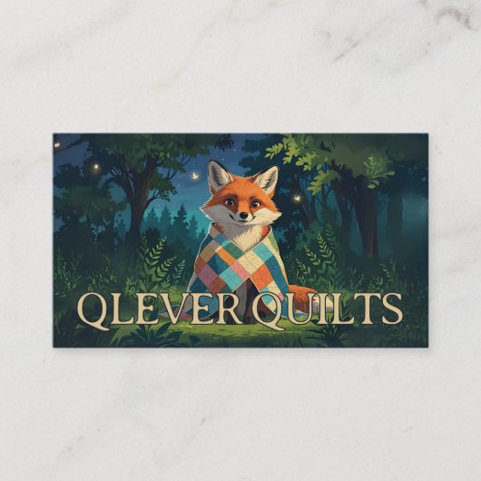 Schattigee vos met quilt quilter naaister visitekaartje (Voorkant)