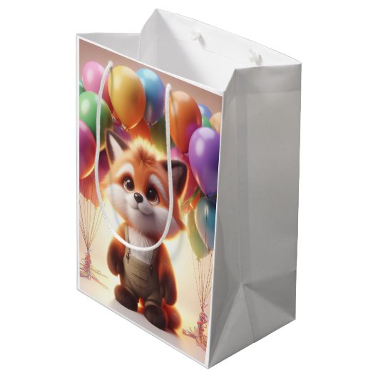 Schattigee vos omringd door kleurrijke ballonnen. medium cadeauzakje (Achterkant Gekanteld)