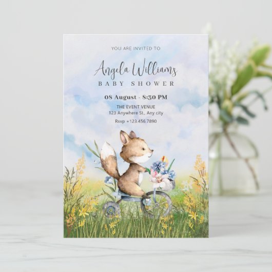 Schattigee vos op een baby shower kaart (Staand voorkant)