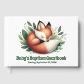 Schattigee vos slaapt in bladeren Baby doop Gastenboek (Voorkant)