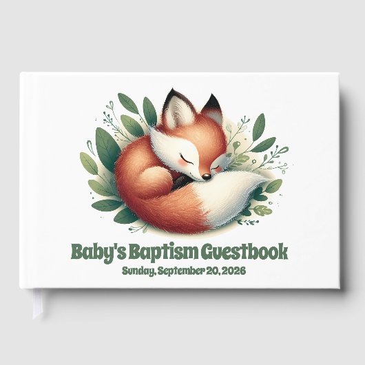 Schattigee vos slaapt in bladeren Baby doop Gastenboek (Voorkant)
