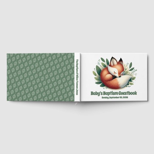 Schattigee vos slaapt in bladeren Baby doop Gastenboek (Volledig)