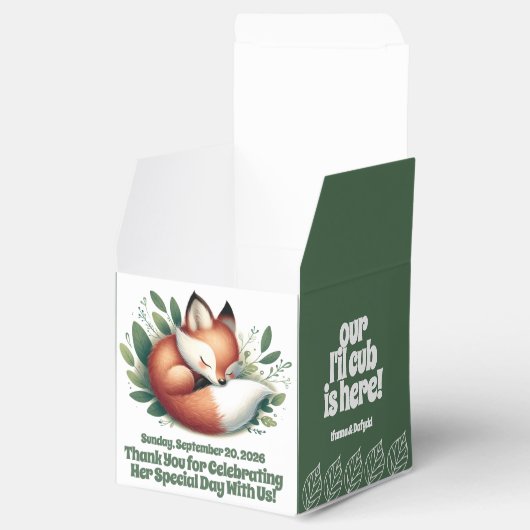 Schattigee vos slaapt in bladeren Baby shower Bedankdoosjes (Geopend)