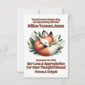 Schattigee vos slaapt in bladeren Baby shower Bedankkaart (Voorkant)