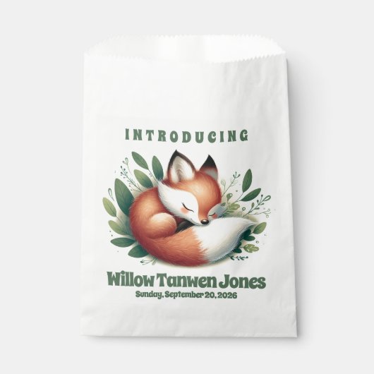 Schattigee vos slaapt in bladeren Baby shower Bedankzakje (Voorkant)
