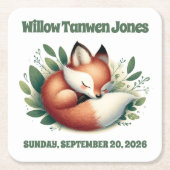 Schattigee vos slaapt in bladeren Baby shower Kartonnen Onderzetters (Voorkant)